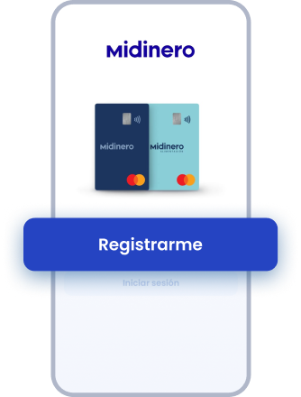 Pantalla principal de Midinero App, con botón destacado de registro