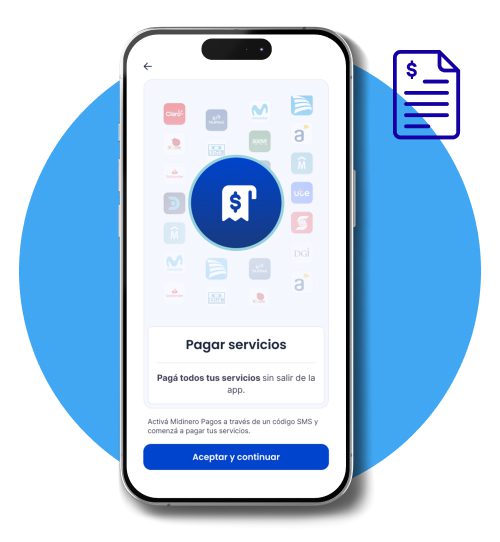 Pantalla de pago de servicios en Midinero App